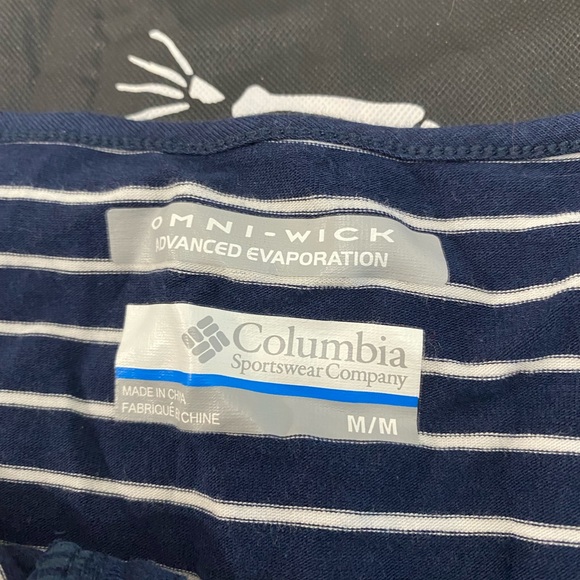 Columbia omni wick navy blue white striped 3/4 sleeve top womens medium - Picture 2 of 3